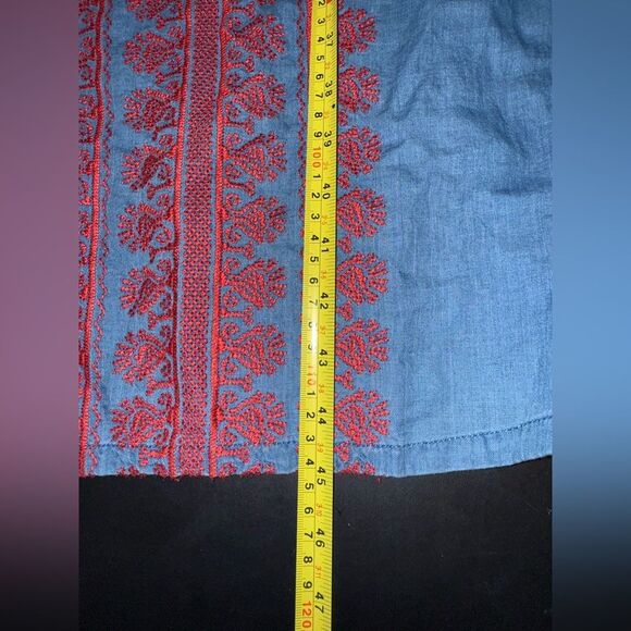 Madewell Embroidered Indigo Mercado Chambray Off Shoulder Dress NO BELT EUC S - Picture 8 of 8